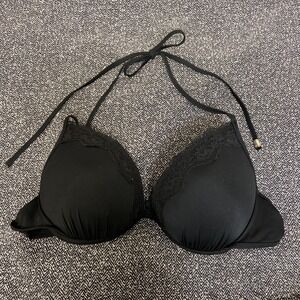 Victoria's Secret Bikini Top Women's Medium Black Push Up Halter Underwire Swim